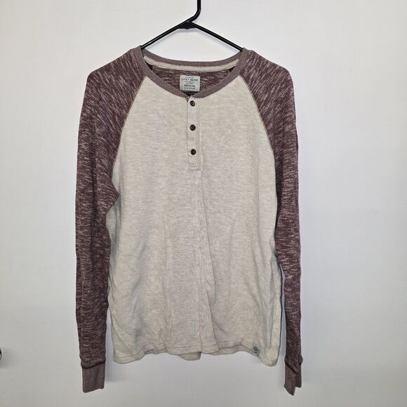Lucky Brand Medium Red/Tan Henley Raglan Long Sleeve Softest Knit Shirt (C51) - Picture 1 of 4